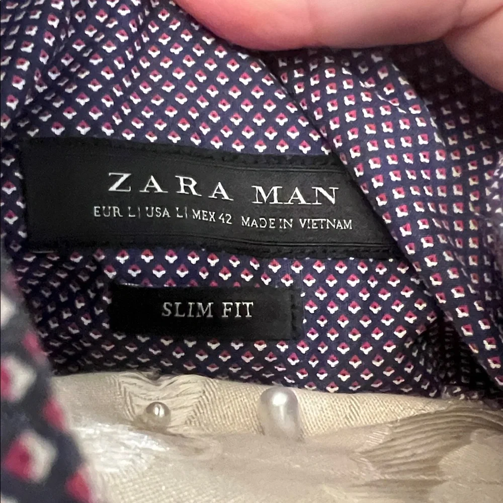 Zara‎ Purple slim fit Micro-Pattern Long Sleeve Dress Shirt